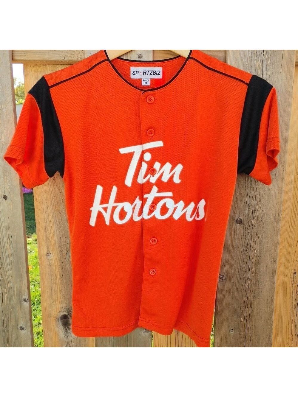 Tim Hortons Timbits Jersey #31 Youth Size Medium Button Up Short Sleeve ORANGE